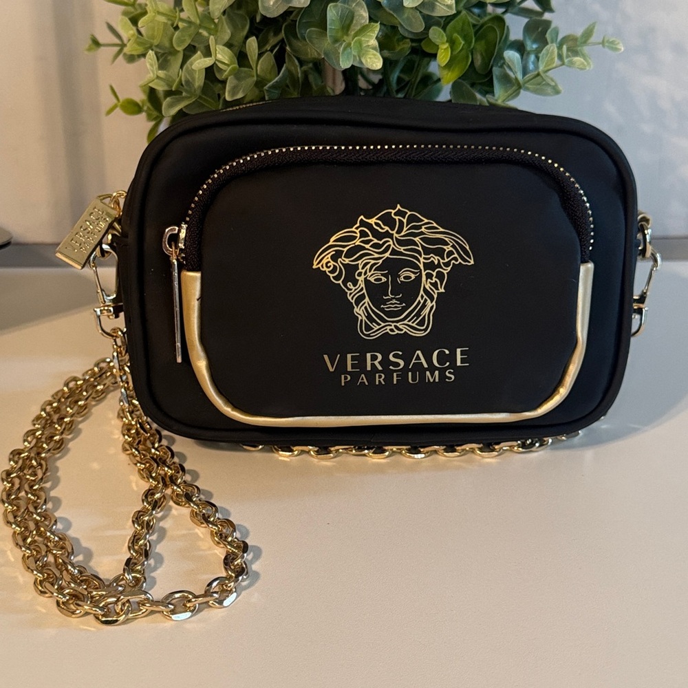 Versace black gold Crossbody Bag Purse Handbag Gold Medusa Logo Chain Strap